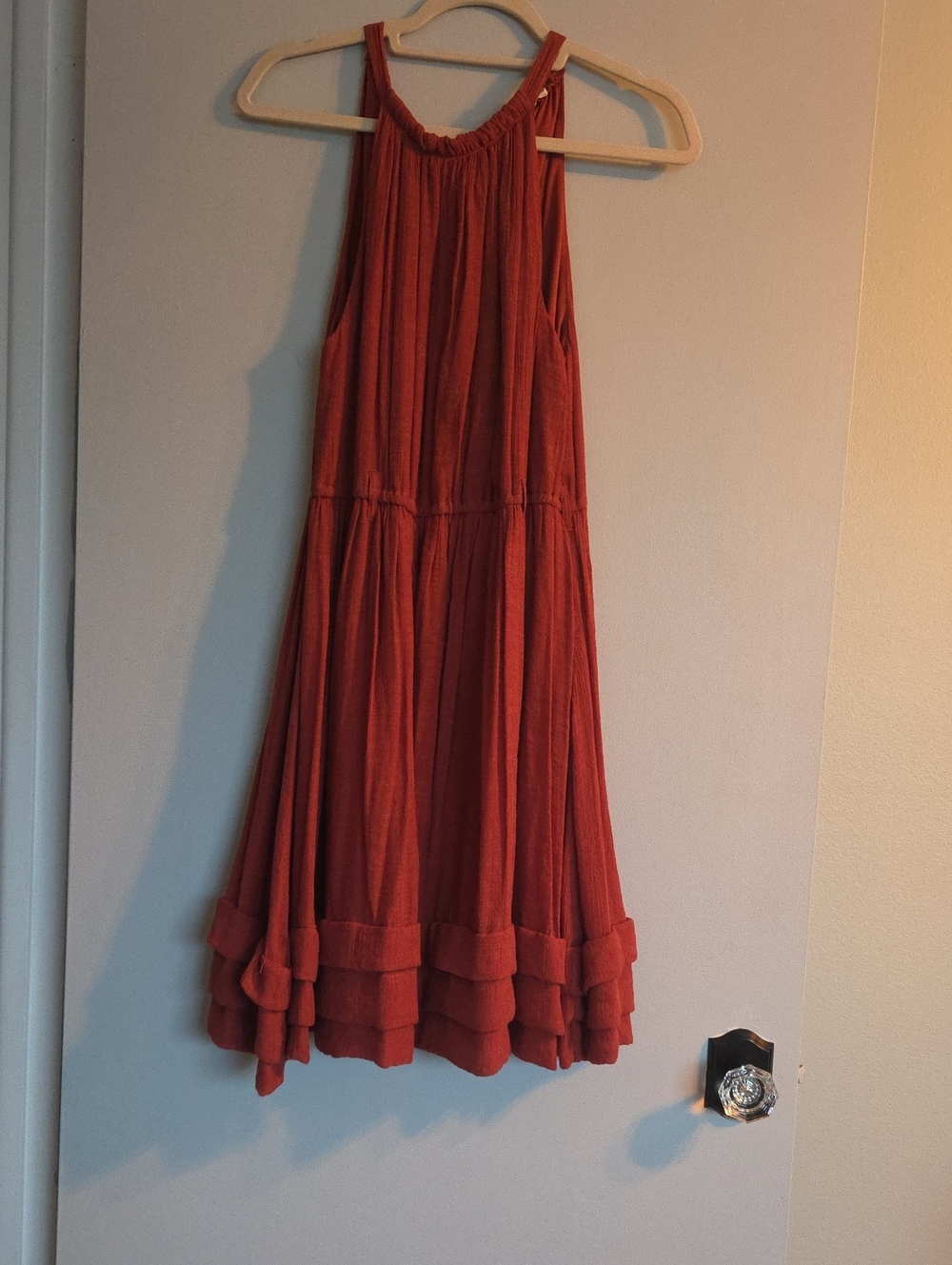 Rust Red Halter Tiered Summer Dress